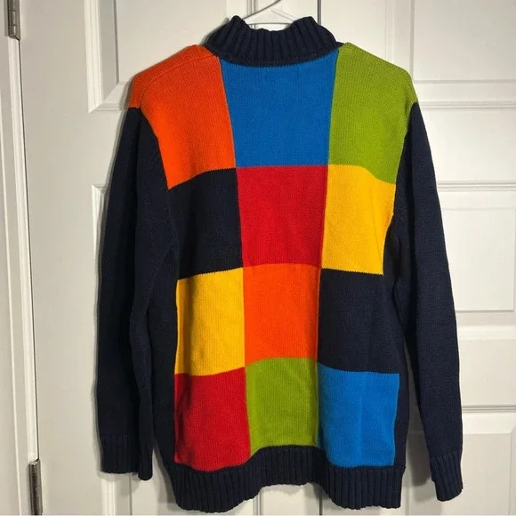 Jones New York Sport Colorblock Sweater Vintage Mock Neck Medium Bright Colorful - Picture 5 of 7